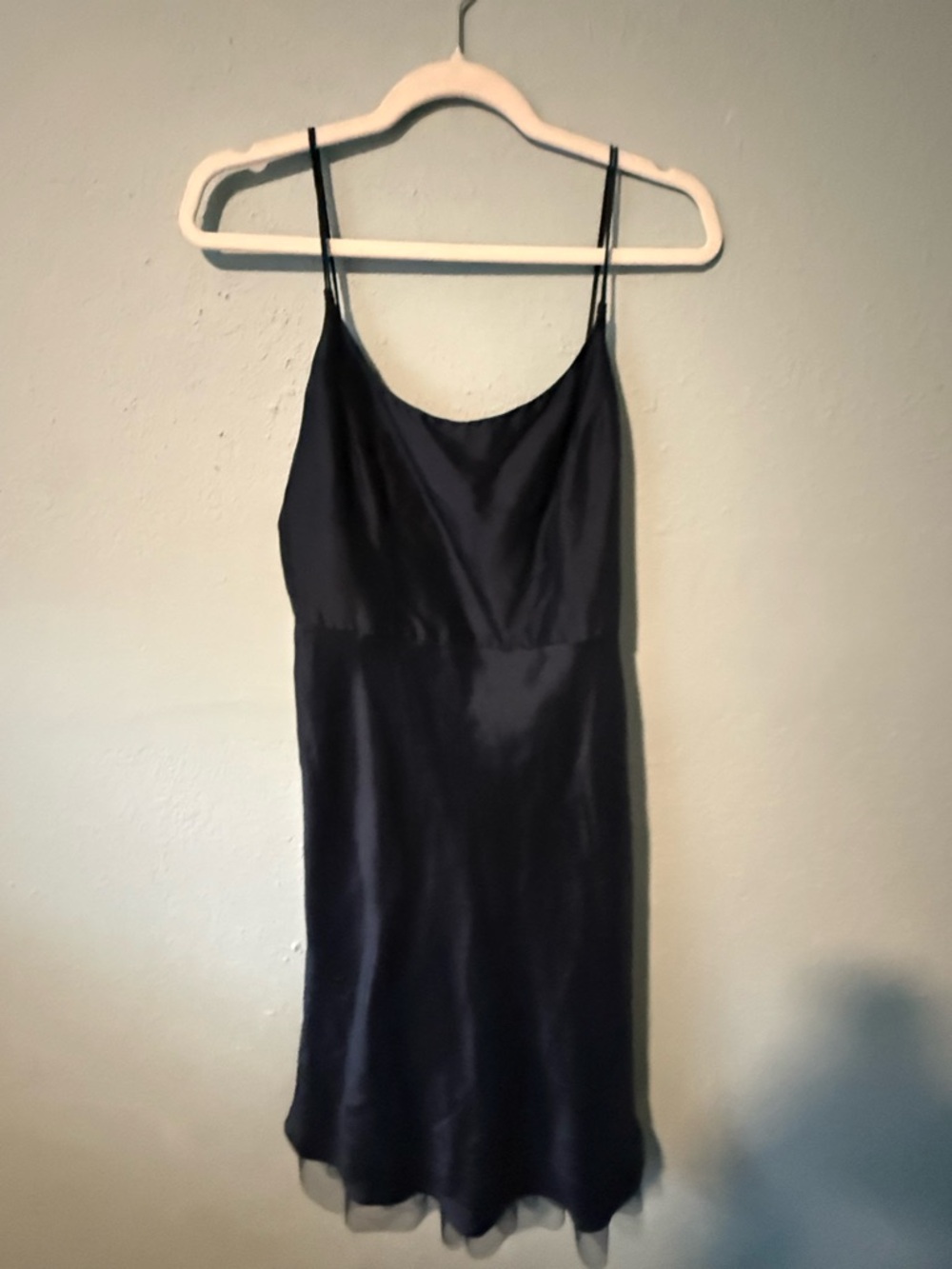 Ann Taylor Midi Formal Satin Slip Dress in Deep Navy